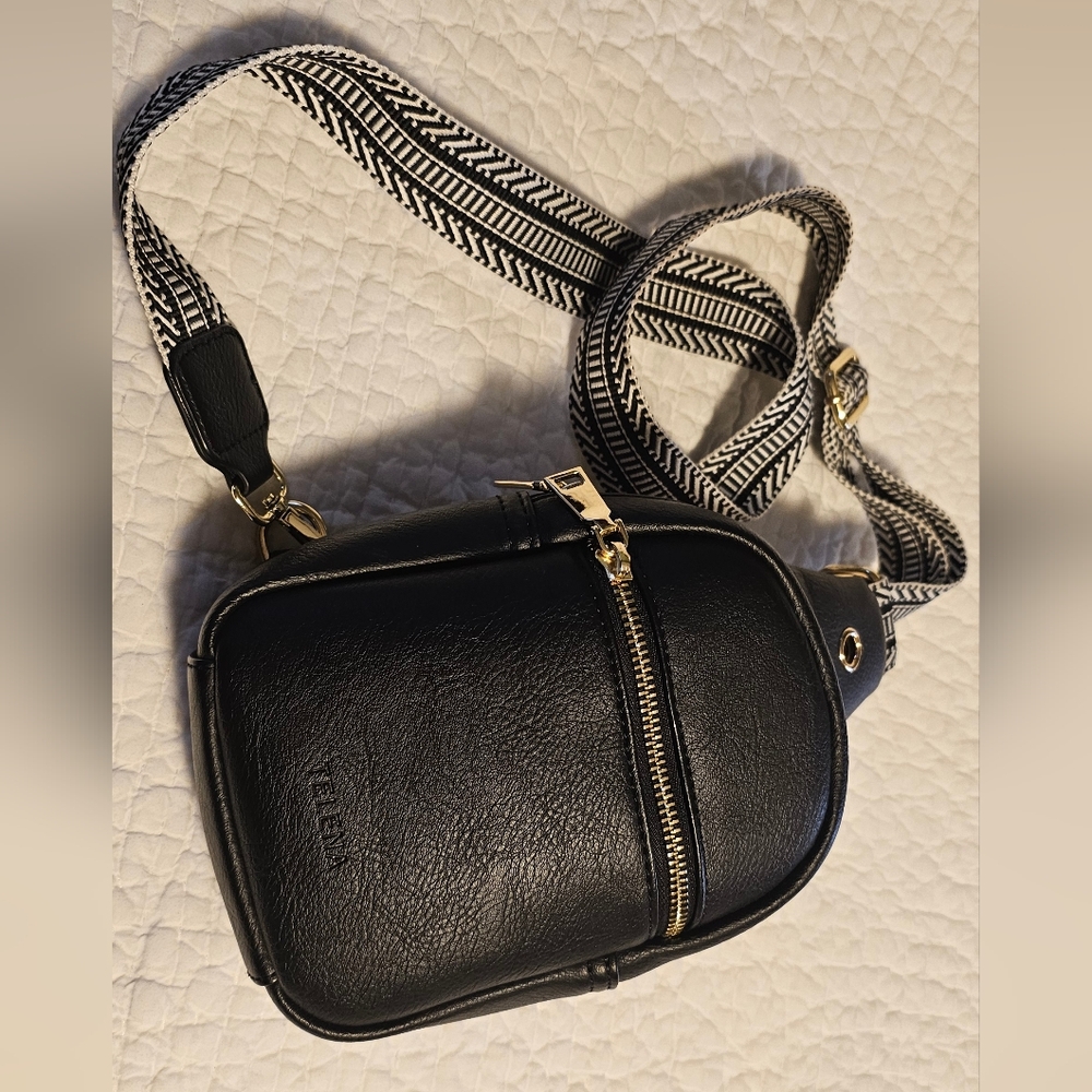 Telena Faux Black Leather Cross Body Sling Bag
